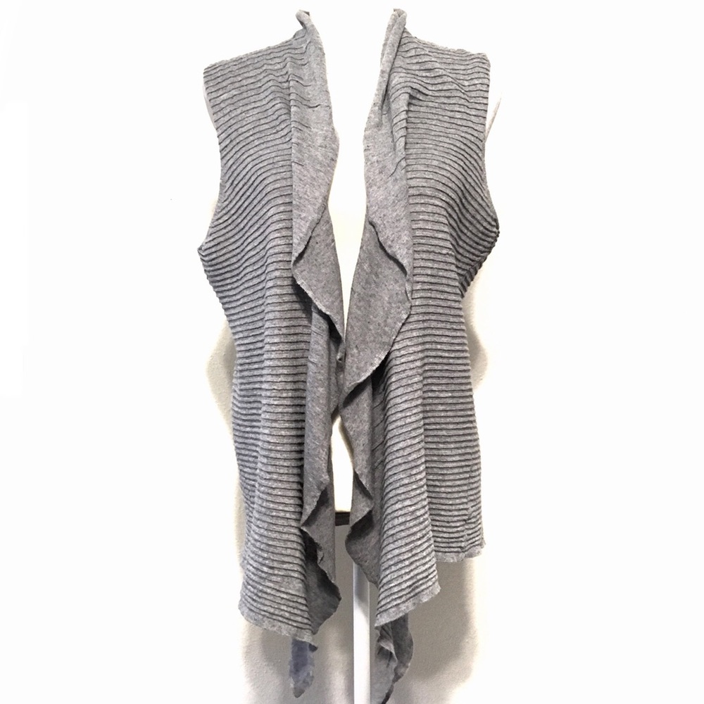 Eileen Fisher Linen Blend Rib Knit Open Drape Vest